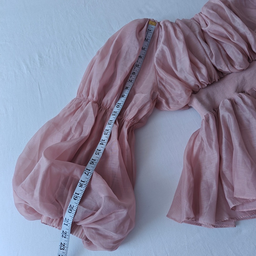 Akira Dusty Pink Off Shoulder Smocked Peplum Blouse Ruched Lantern Sleeve Small - Picture 5 of 7